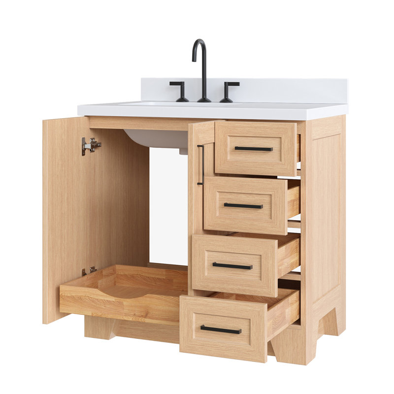 37 IN.  Single Bathroom Vanity, Left, Rectangular, Natural Oak