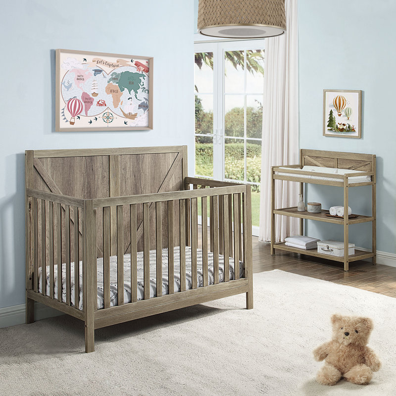 Ensemble de lit de bébé et table à langer Barnside, Châtaignier rétro