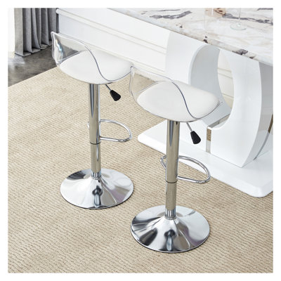Modern Minimalist Swivel Bar Stools Set of 2, White PU Adjustable Height Counter Stools with 360° Rotation for Kitchen, Bar & Restaurant