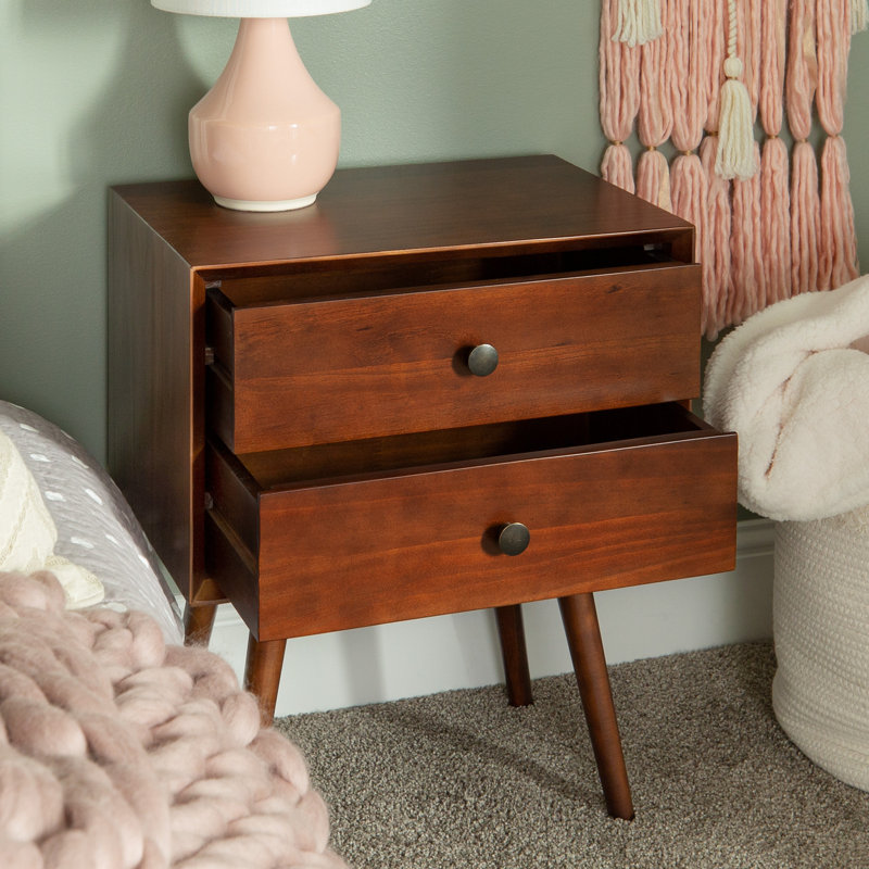 Gertz 2-Drawer Solid Wood Nightstand, Walnut