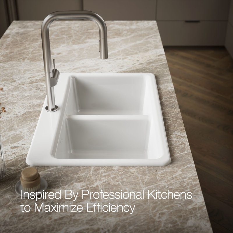 Riverby 33 In. Top-Mount Double-Bowl Kitchen Sink, 1 hole, White, Double-equal bowls