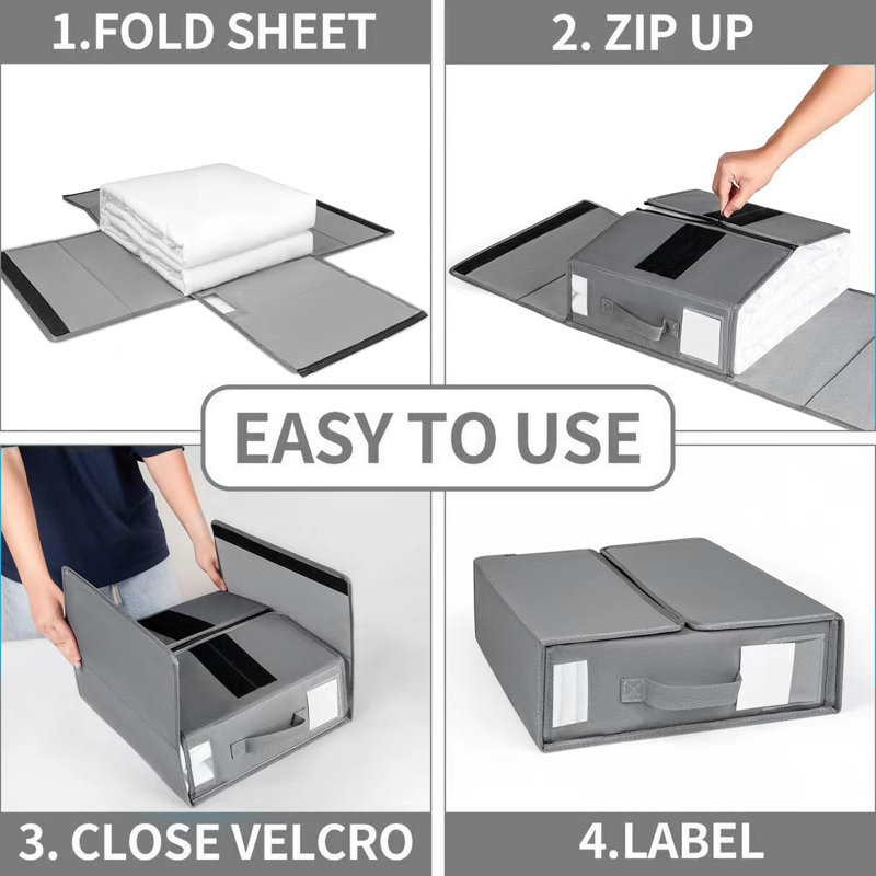 Foldable Bed Sheet Organizers Storage Box 4 Pack