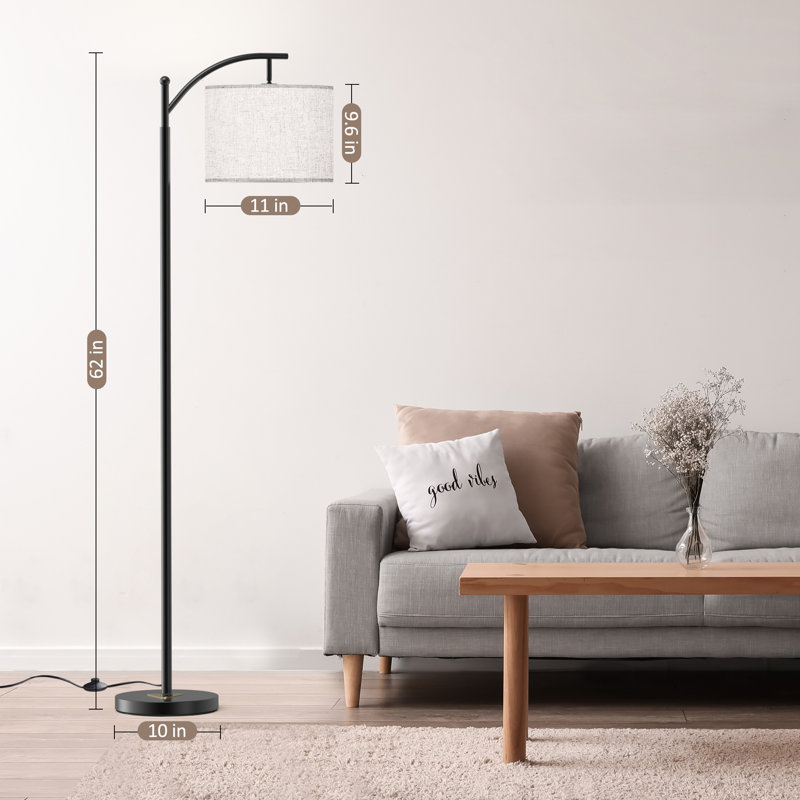 Lampe sur pied arquée 61,8 po Mykah avec télécommande et ampoule incluse, Blanc
