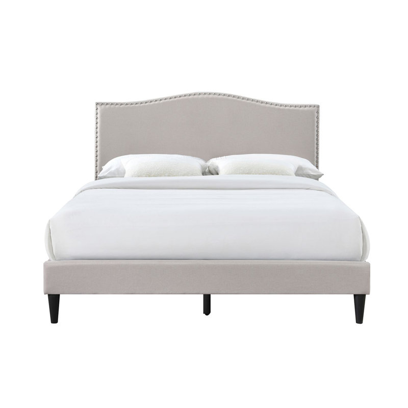 Lit plateforme tapissier Leblanc, Très grand, Beige sable