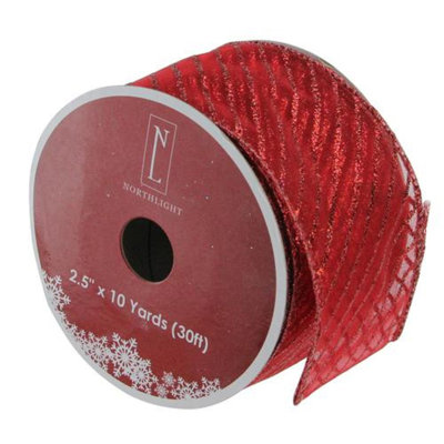 Ruban de Noël rouge métallique câblé 2,5 po x 10 verges