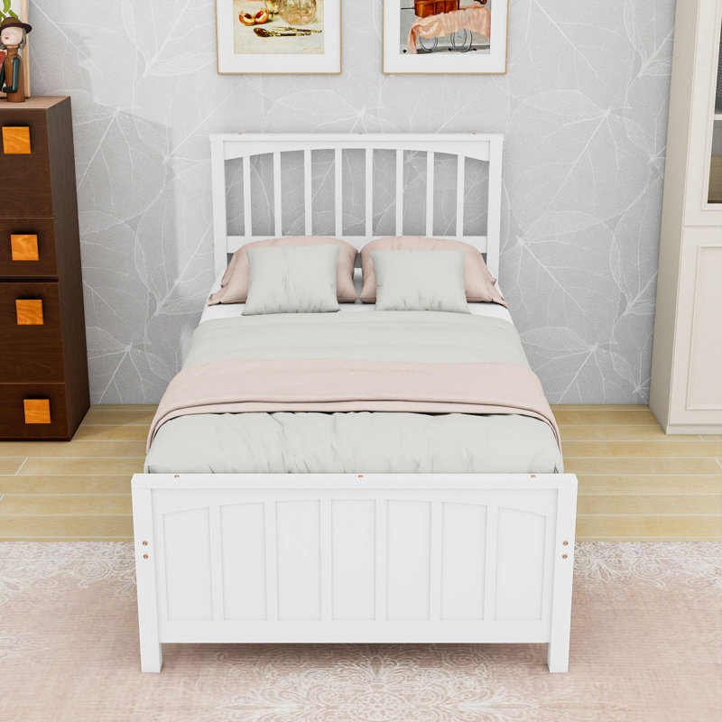 Twin Wood Platform Bed with Headboard, White