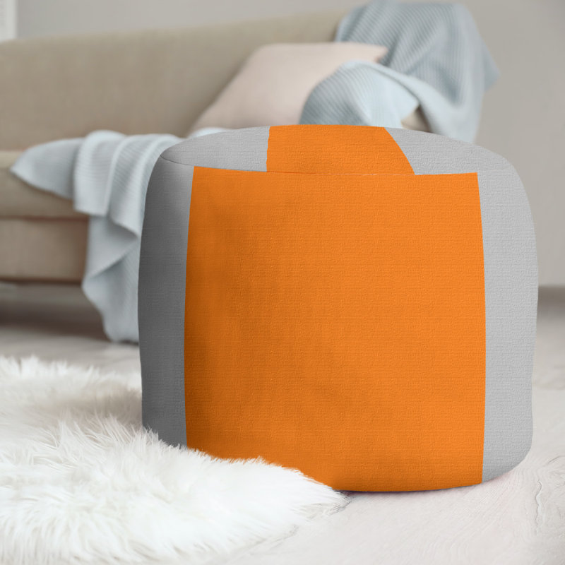 Upholstered Ottoman, Silver/Orange/Silver