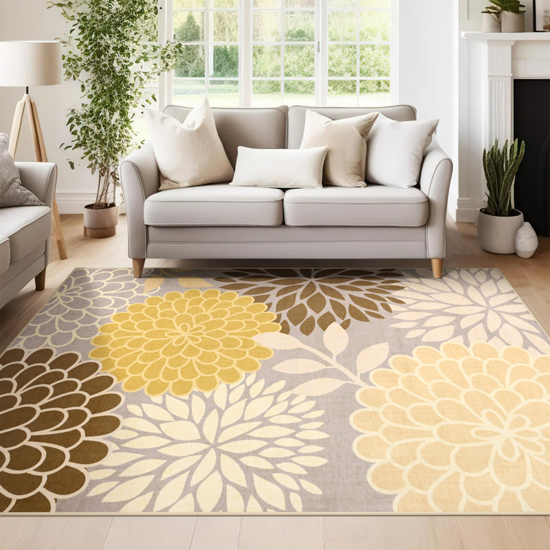 Wymond  Large Oriental Floral Living Room Rug Washable Bedroom Rug Non-Slip Colorful Vintage Accent Floor Carpet For Home Decor