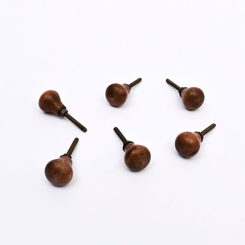 Rustic Brown Wooden Knob Small – Set of 6