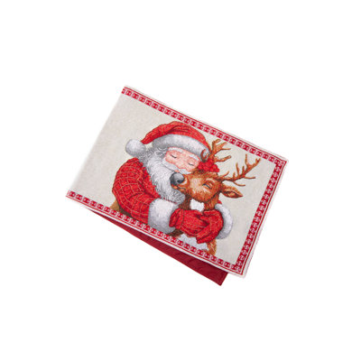 Tapestry Table Runner Santa and Reindeer 36"