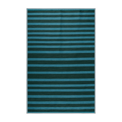 Tapis bleu à rayures horizontales lavable à la machine