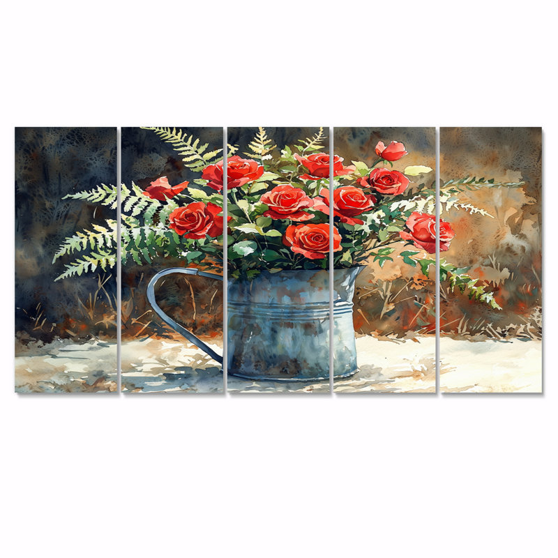 Hornberger - Roses - Art mural moderne pour le salon, H 28 po x l 60 po, 5