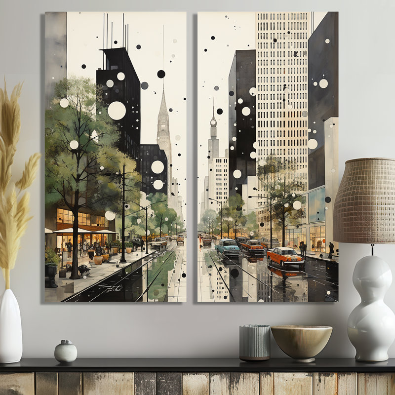 Élégance architecturale grise et verte Mid Century, 20" H x 24" W, Wrapped Canvas, Does Not Apply