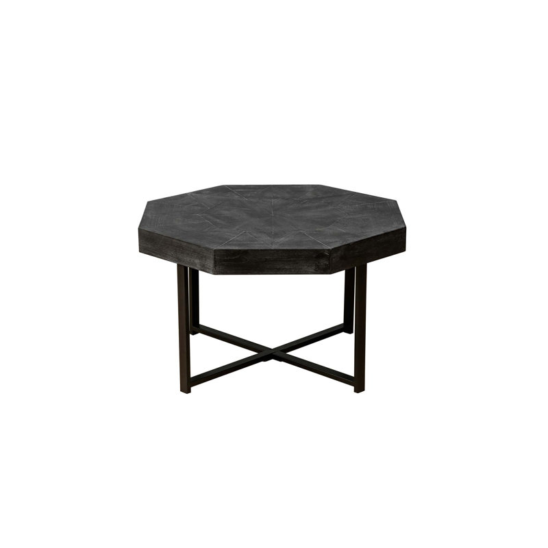Wood Octagonal Vintage Patchwork Craft Farmhouse Coffee Table For Living Room, Black