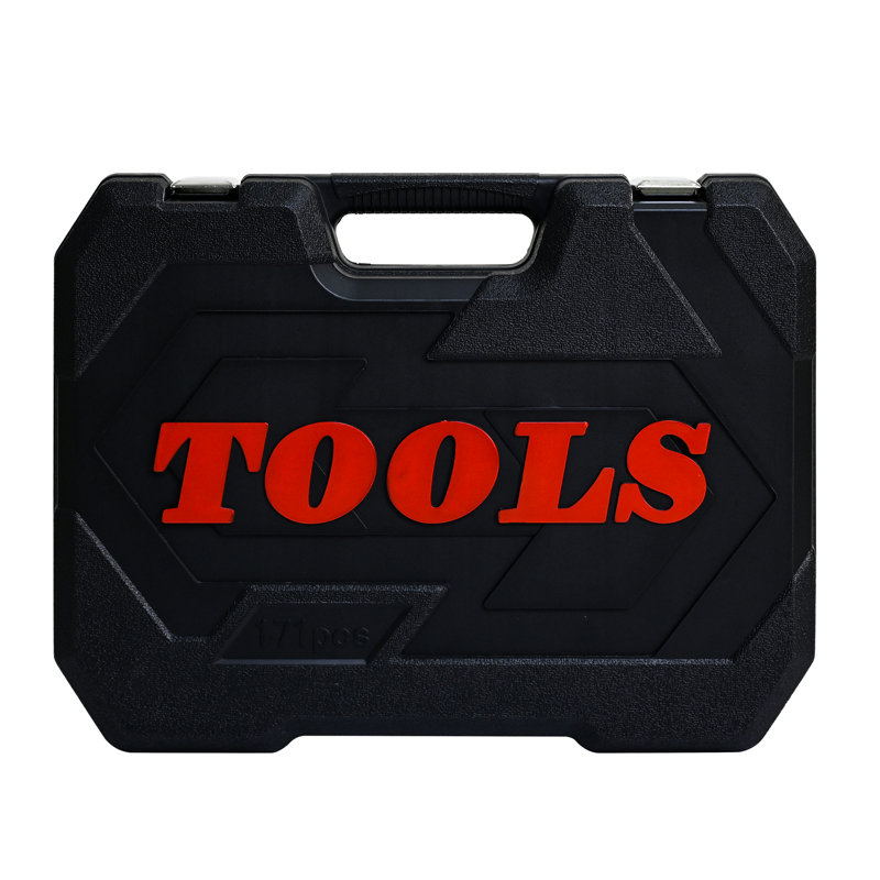 171 pièces Boîte à outils avec douille et clé à cliquet, acier au carbone noir, pour travaux de garage, serrure, clé à boîte à outils portable, outils en acier dans la boîte à outils, réparation de voiture, garages de mécanicien