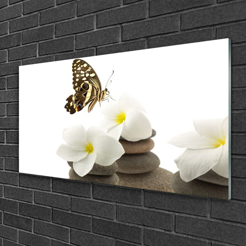 Butterfly Flower Stones - No Frame Print on Glass