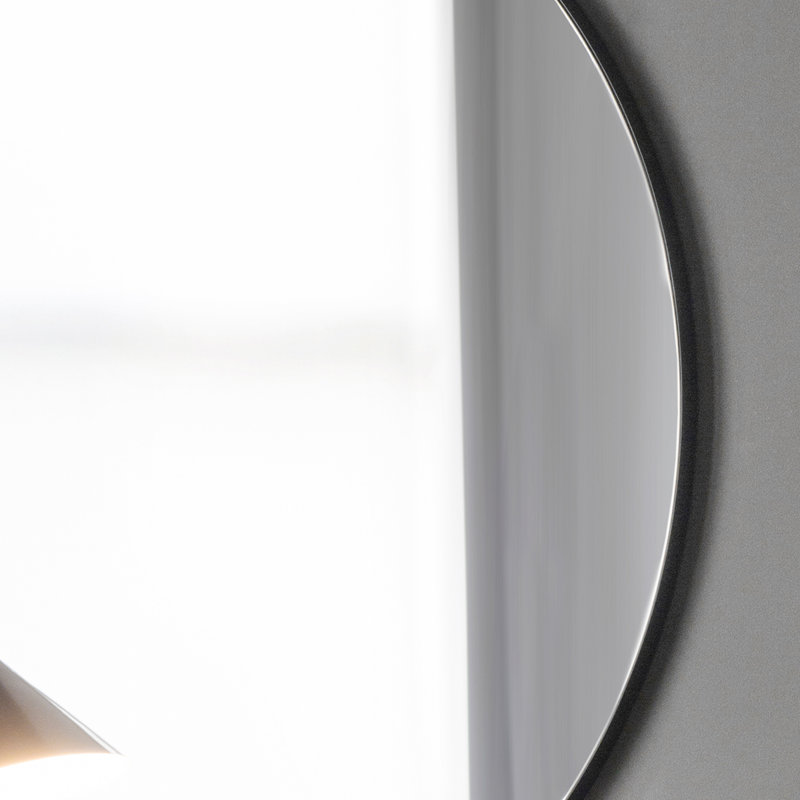 Aguon Metal Flat Wall Mirror, Black, Round, 100" x 3.5"
