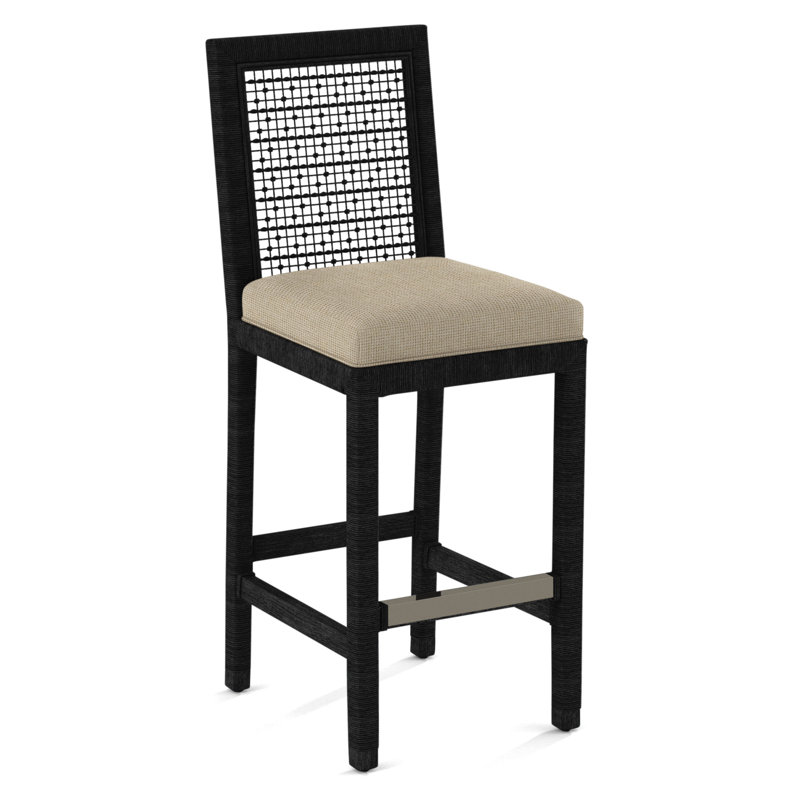 Pine Isle Bar Stool, Sunbrella Beige Pinstripe; 6205-74, Black