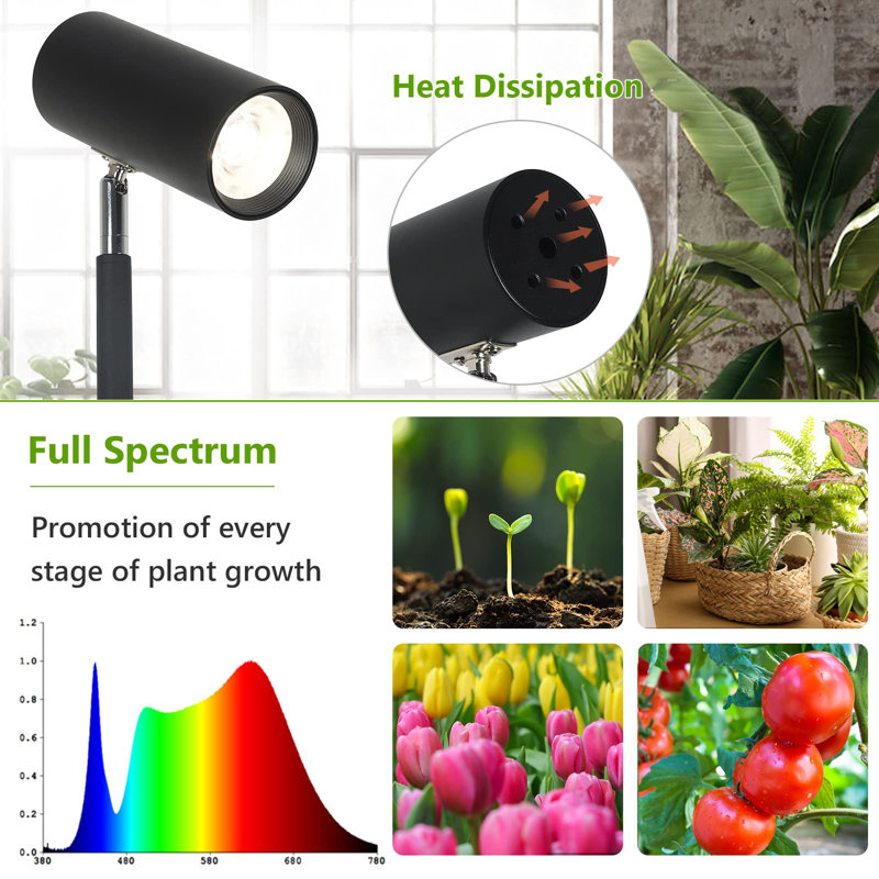 Tall Black Aluminum Full Spectrum Grow Light Stand with Timer