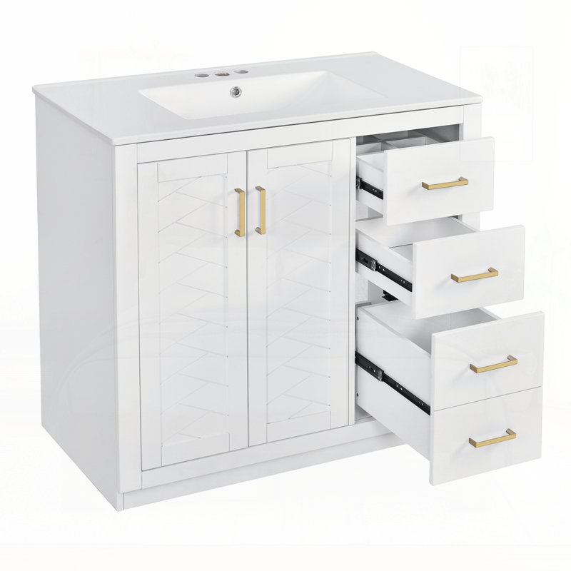 Meuble-lavabo 36 po avec lavabo en céramique, Blanc