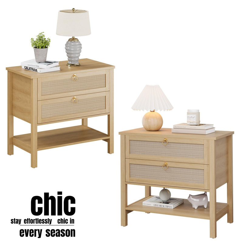 Ensemble de 2 tables de chevet avec tiroirs et tablette de rangement, Beige