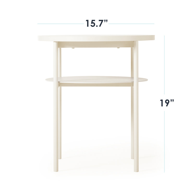 Aida Round End Table with Storage, Beige
