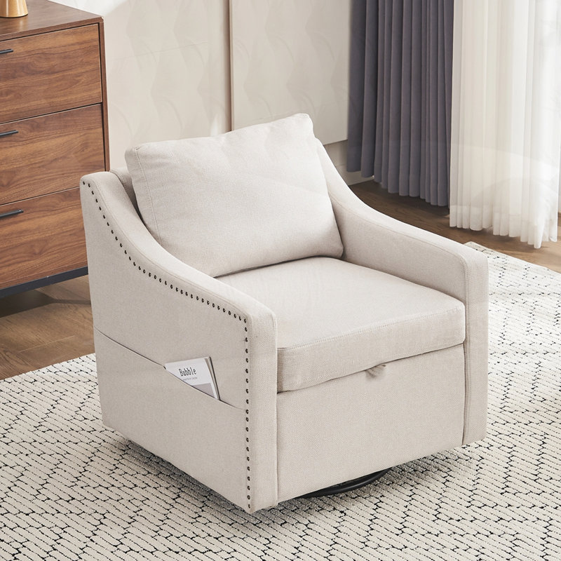 Fauteuil d'appoint pivotant en tissu, Lin beige