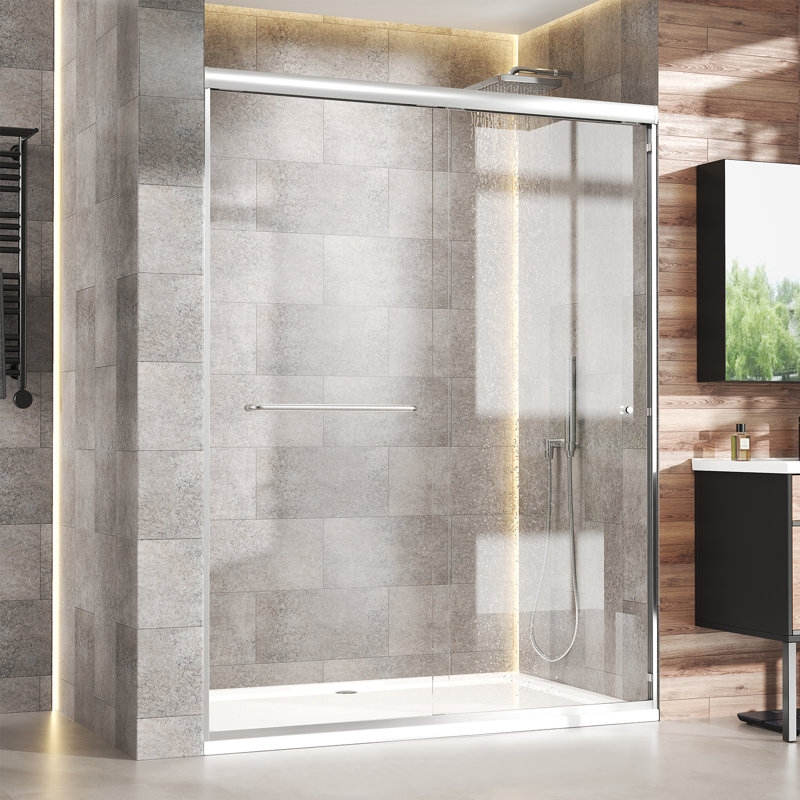 56"-60" W X 72" H Semi-Frameless Double Sliding Shower Door with Tempered Glass and Nano Coating, Brushed Nickel