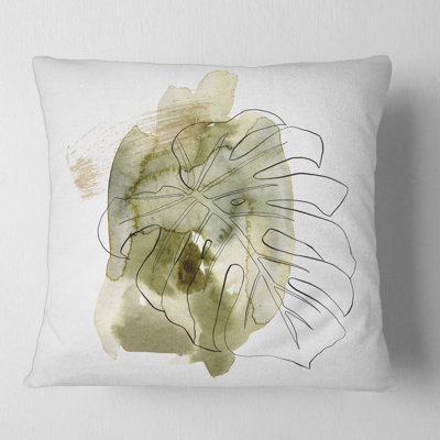 Line Art Monstera Branch Tropical Leaves Square Pillow Cover and Insert