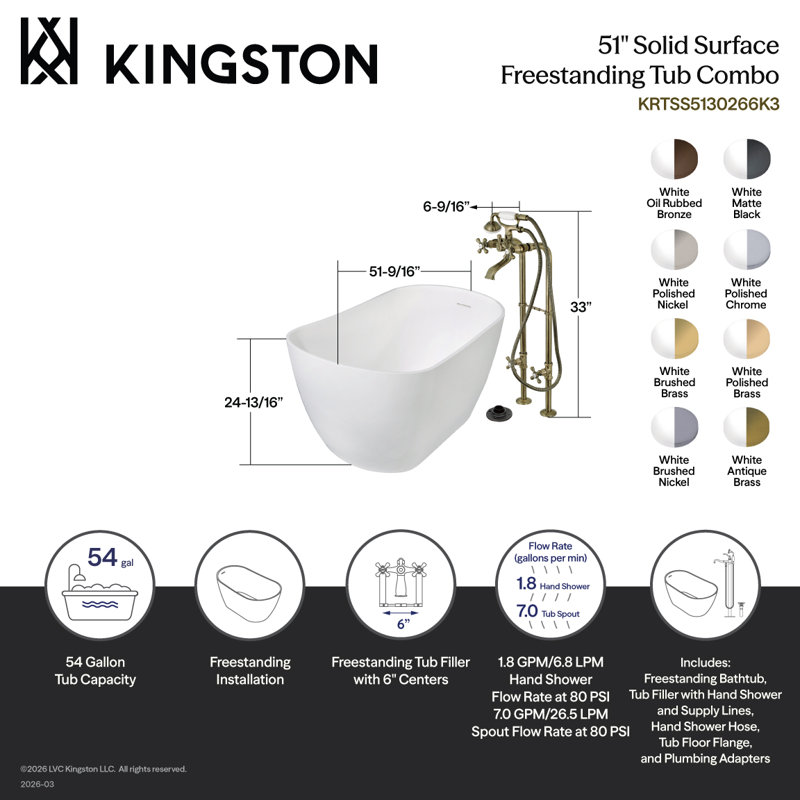 Baignoire autoportante ovale 51 po Kingston, Bronze frotté à l'huile