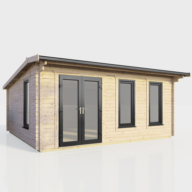 Powersheds 18 x 14ft Apex Log Cabin, Doors to the Left - 44mm