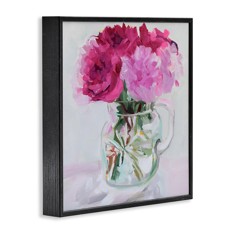 Jolies pivoines roses, estampe numérique encadrée par Jenny Westenhofer, H 12 po x l 12 po, Giclée encadrée noir minuit