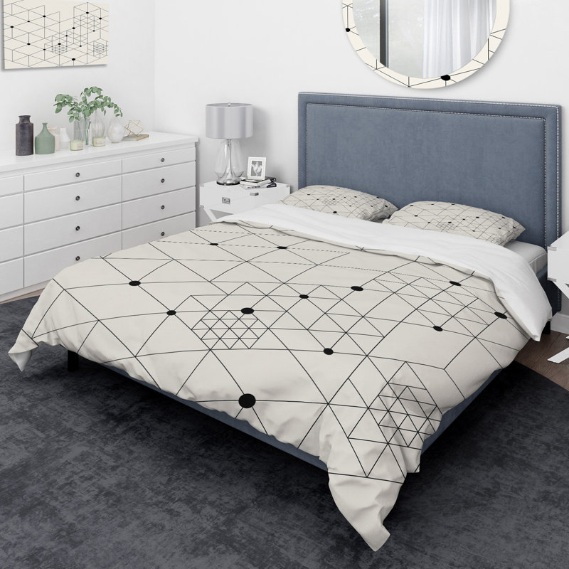 Ensemble de housse de couette à composition triangulaire géométrique designart, Housse de couette grand + 2 taies décoratives