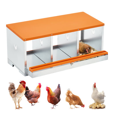 Chicken Nesting Box with 12x11 Inch Large Vented Hole, Two-Tier Metal Egg Laying Boxes with 3 Compartments Chicken Egg Box for Egg Collection