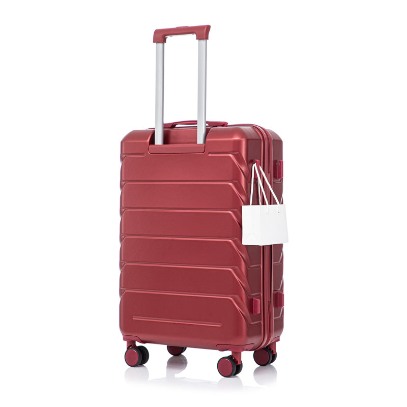 Valise à roulettes rigide 28 pouces en ABS rouge vin - Grande valise à carreaux pour un voyage prolongé
