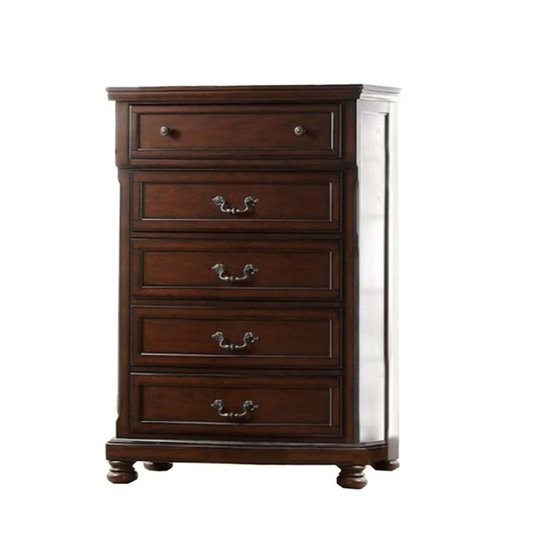 Commode en bois de style traditionnel avec pieds en oignon, poignées et poignées rondes pour le rangement de la chambre à coucher