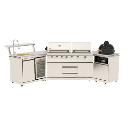 BroilChef® Yosemite Outdoor Kitchen | 7-Gas Modular Kitchen Set   #304  Stainless Steel Outdoor Kitchen, The Gas Grill+ Griddle + Ceramic Kamado Grill Modular Suite 