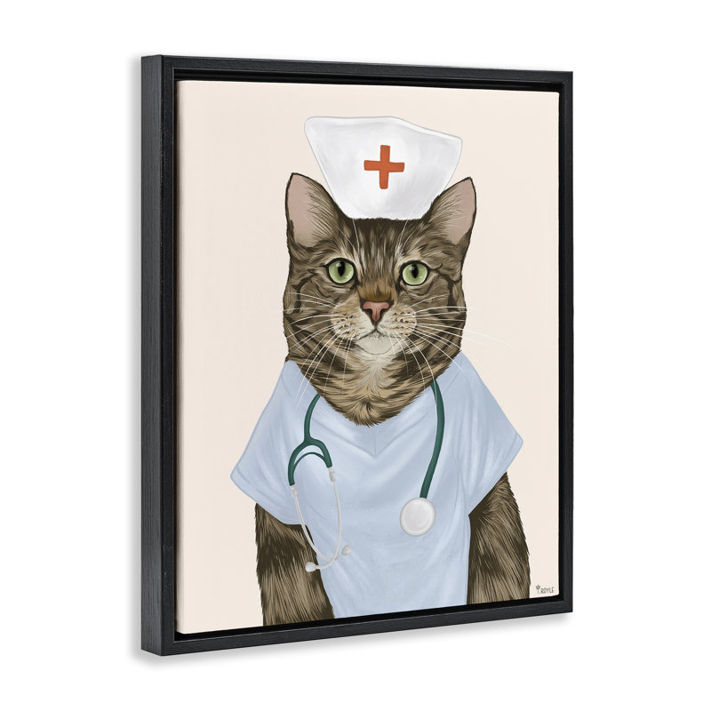«Nurse Doctor Cat» par Tara Royle, H 31 po x l 25 po, Cadre flottant noir de jais