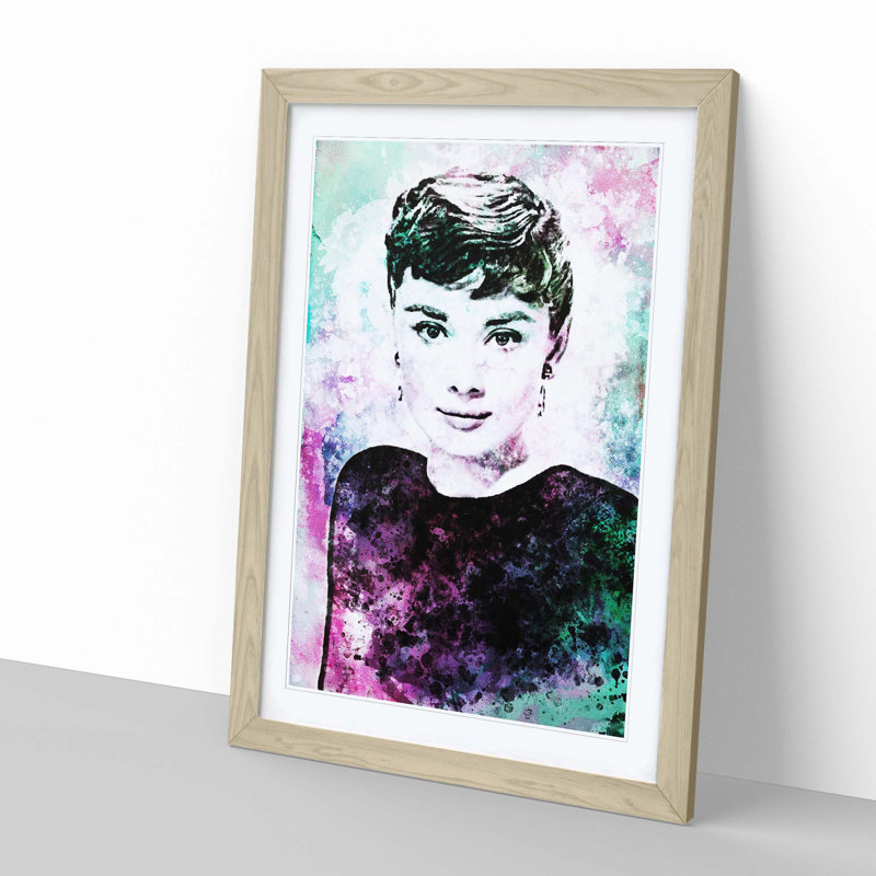 Portrait of Audrey Hepburn in Abstract - Framed Print, Oak, 76cm H x 50cm W x 2cm D