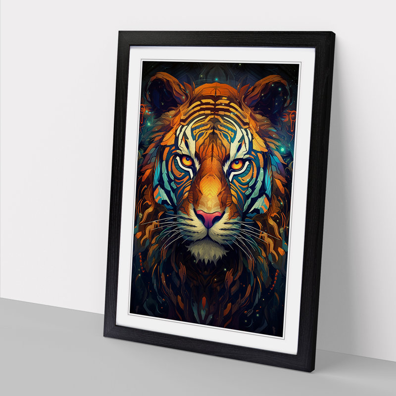 XYZ-FRM-V1223-1628 Tiger Futurism 1 Piece Single Picture Frame Wall Art, 46cm H x 34cm W x 2cm D, Black