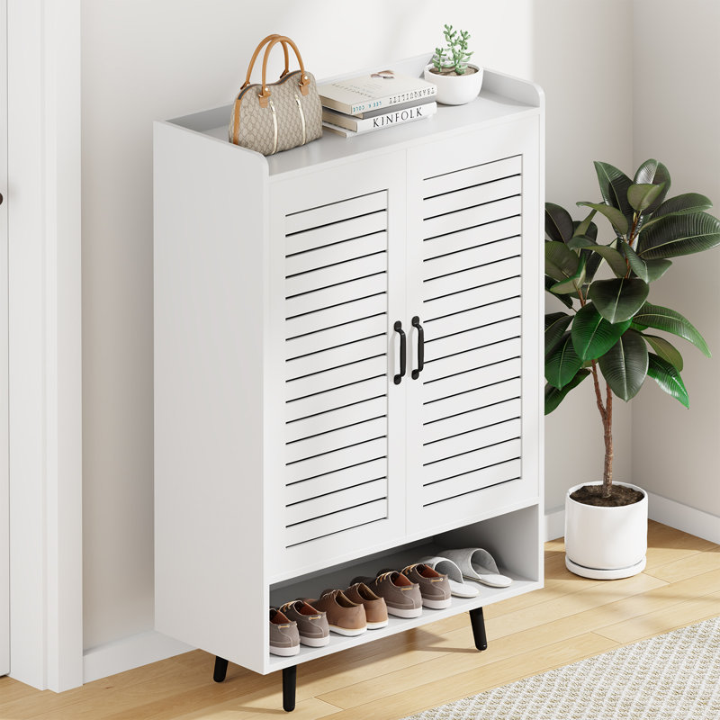 7-Tier Shoe Cabinet Storage for Entryway, Shoe Storage Cabinet with Shutter Doors & Adjustable Shelves, Wooden 50'' Tall Shoe Rack for Front Door, Hallway Closet, Living Room