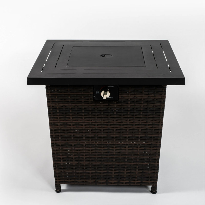 Square Fire Pit Table, 28inch, Black Brown, Steel Tabletop, Flame Adjustable, Fuel: Propane/ 28inch Gas Fireplace Pe Shell, 40000btu Heat, Operated