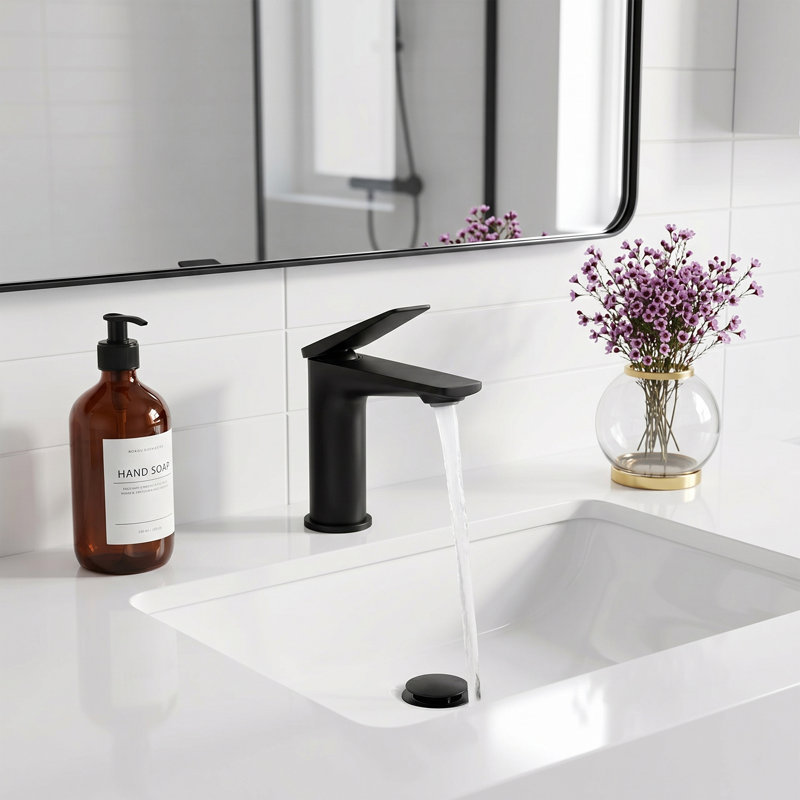 5.7" Height Modern Single Handle Bathroom Sink Faucet, Lead Free Solid Brass with Removable Aerator, Matte Black