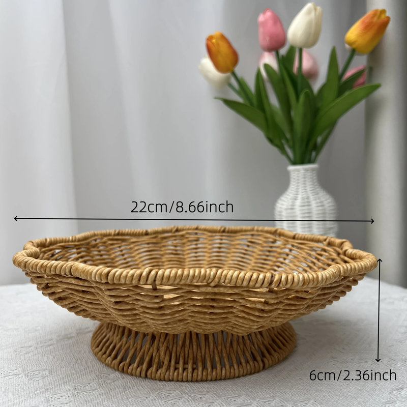 A Handcrafted Woven Storage Tray in a High-Foot Wave Shape, Featuring a Bohemian Pattern, 8.66" W x 8.66" D x 2.36" H