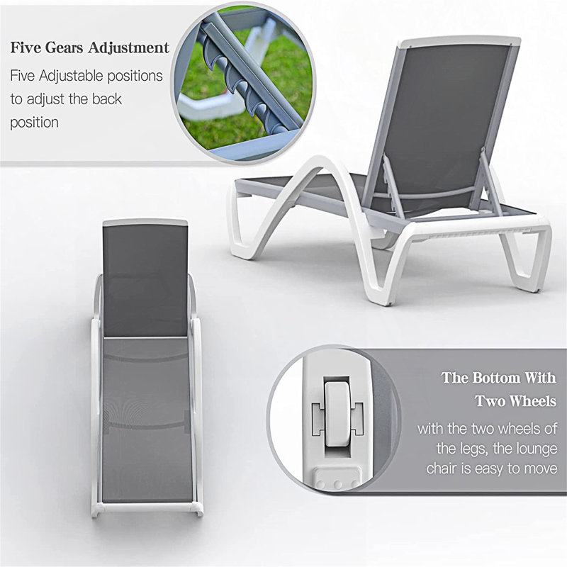 Patio Chaise Lounge Adjustable Aluminum Pool Lounge Chairs with Arm