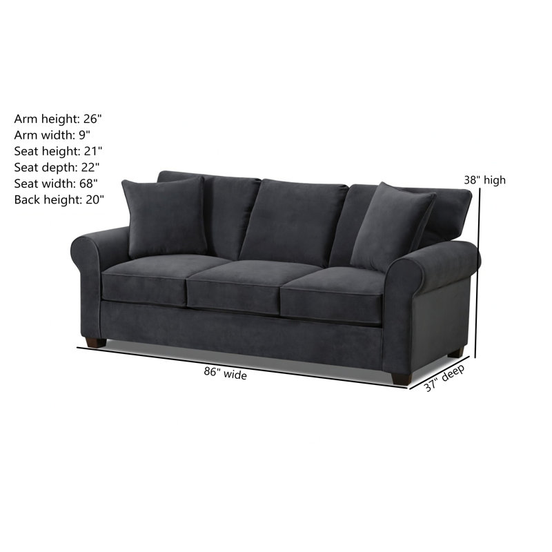 Ardmont  86" Upholstered Sofa, Bella Asphalt Performance Velvet