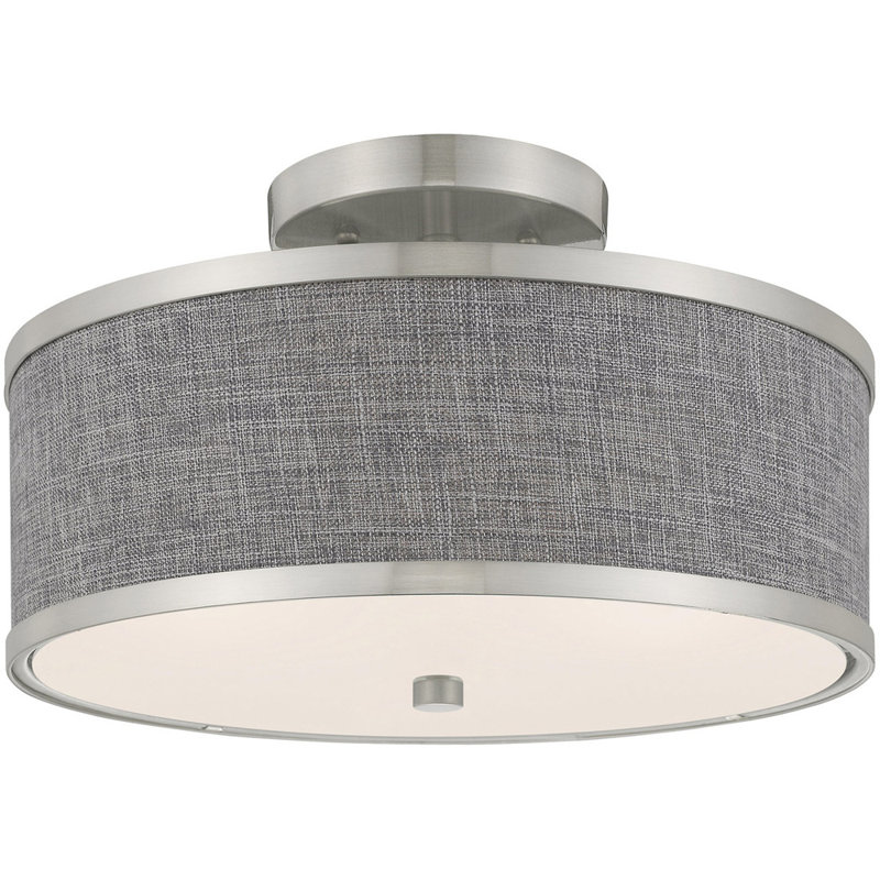 Plafonnier semi-encastré en tissu Enda, Nickel brossé, H 8 po x l 13 po x P 13 po, gris