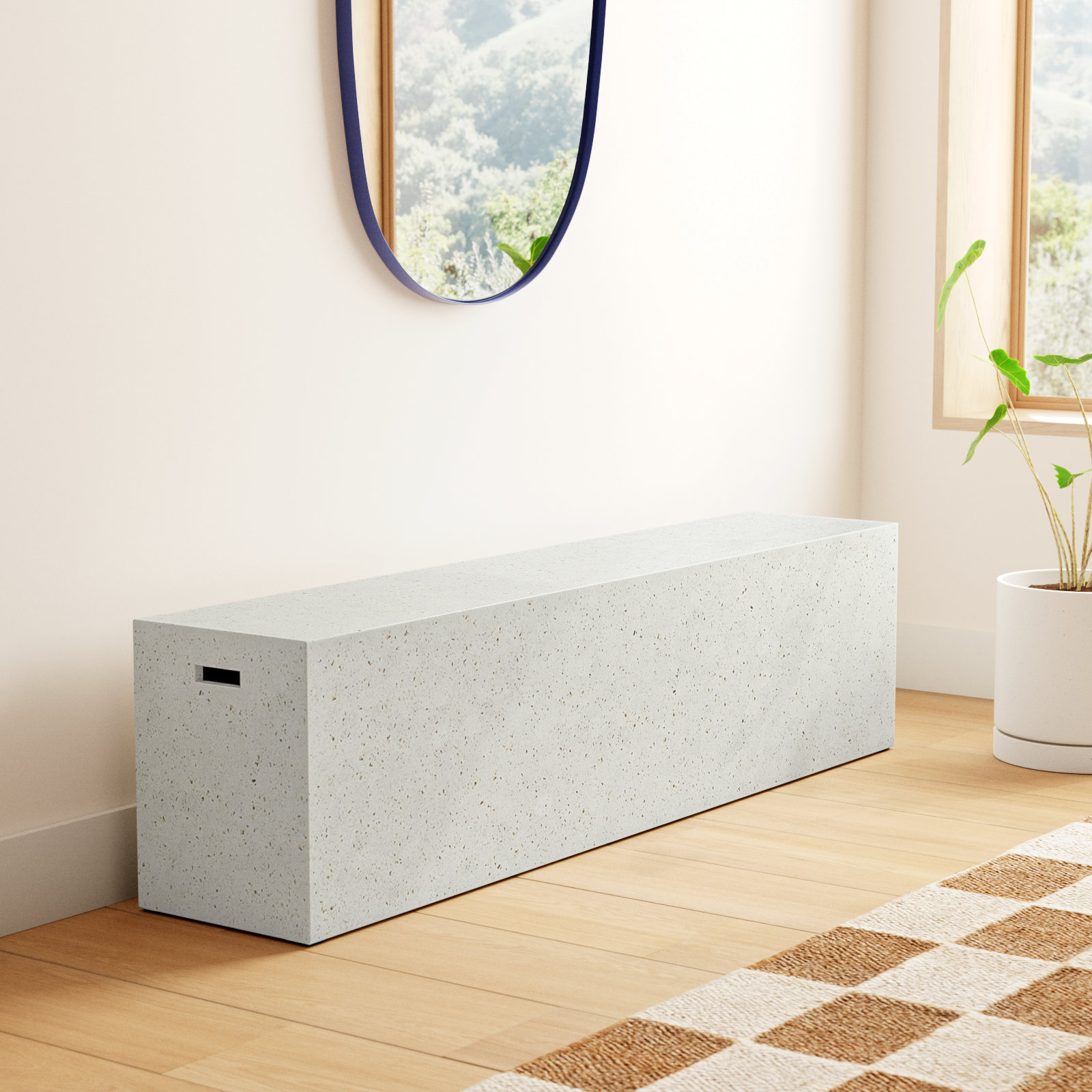 Kareen Bench, Ivory Terrazo, 18"H x 70.75" W x 14" D