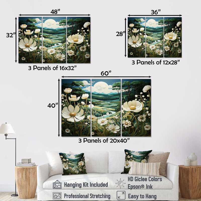 «White Crimson Bloom Garden Serenade I», ensemble de reproductions d'art mural, Toile tendue, H 40 po x l 60 po x P 1 po