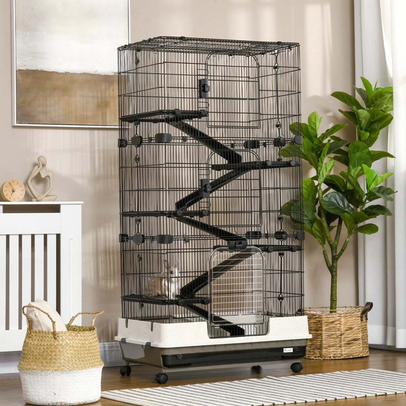 Cage pour petits animaux avec roulettes, cage à lapin portable à 6 niveaux
